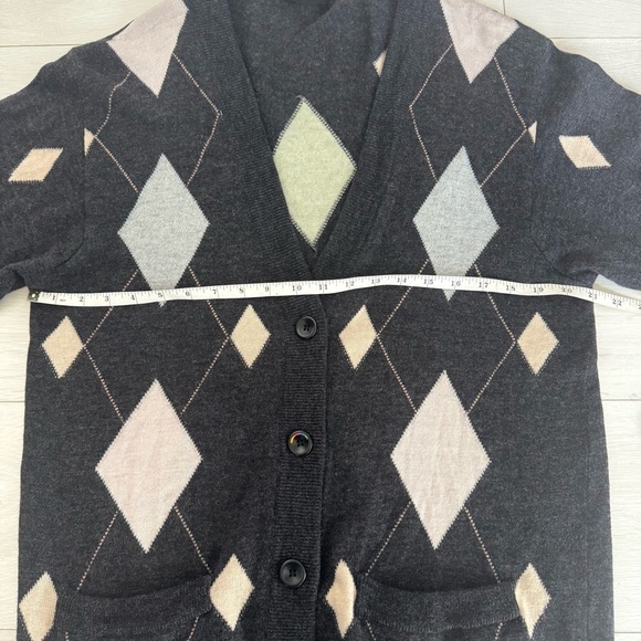 Bogner 100% Wool Knit Argyle Geometric Long Sweater Cardigan Size 10 - Picture 6 of 11